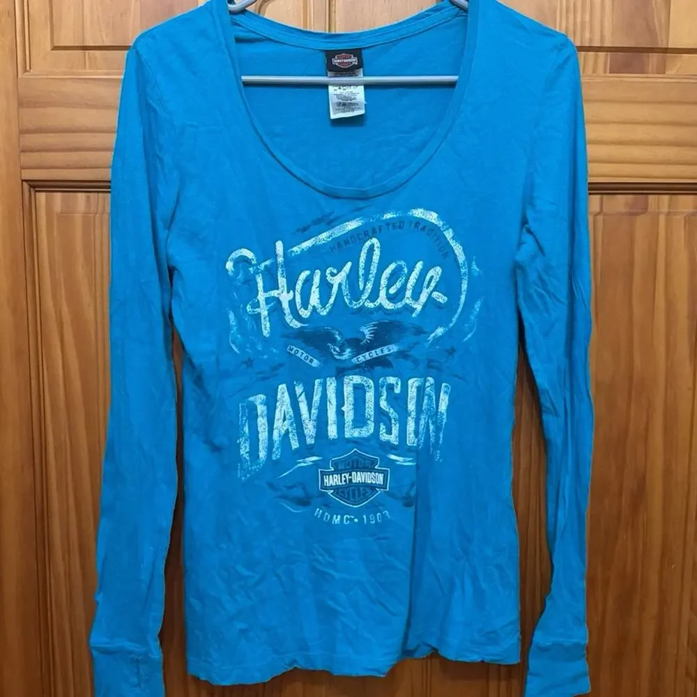Vintage Blue Harley-Davidson Long-sleeved Shirt Size M